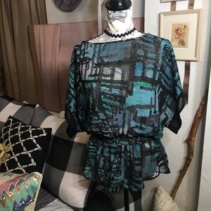 Miss Tina elastic ruffle waist with oversized sleeve blouse